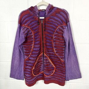 KPC Zip Up Hoodie Purple Red Ripped Distressed Goth Indie Grunge Skater SZ XXL